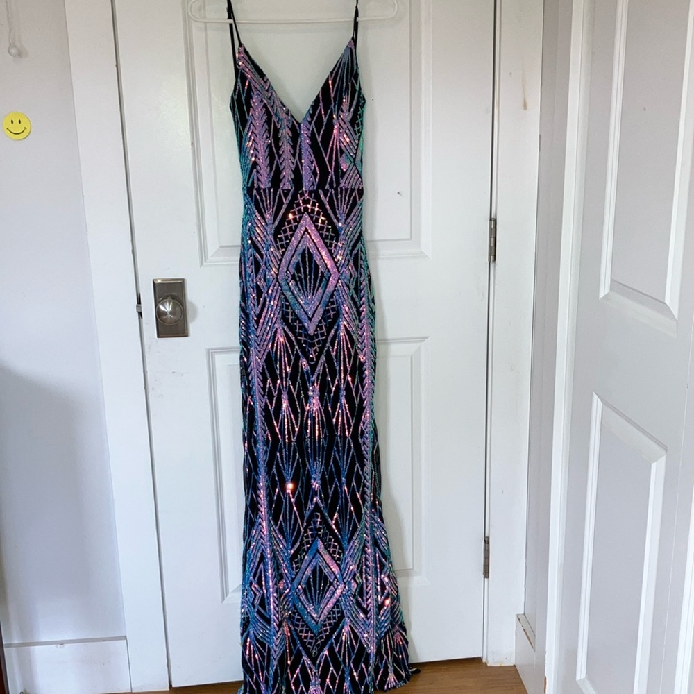 Stunning Sequin Prom Dress Blue/Black S